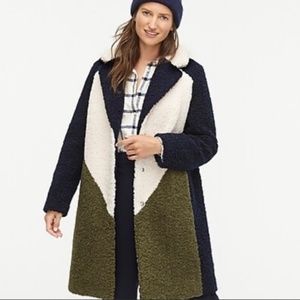 J Crew Teddy Sherpa Topcoat in Colorblock Coat